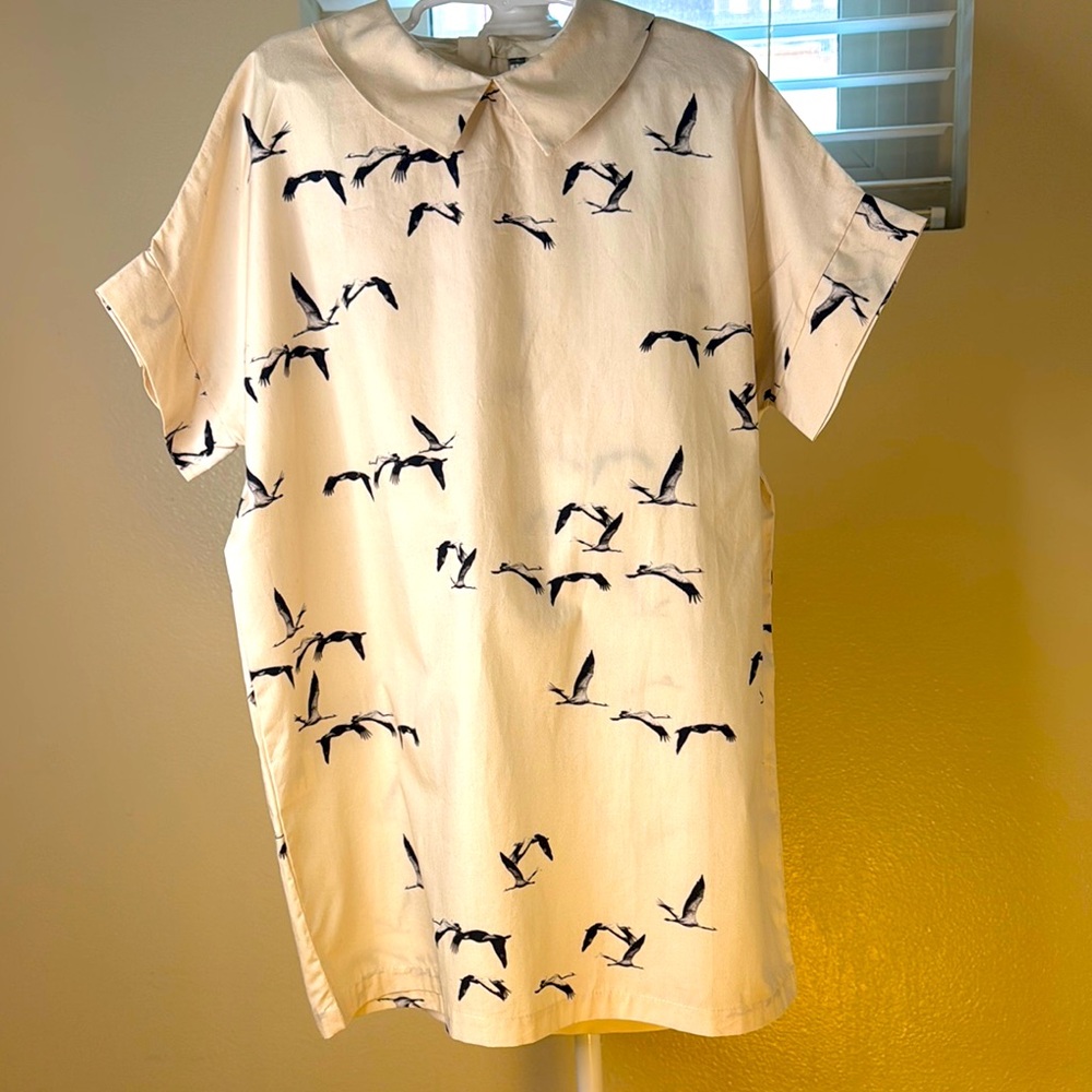 Motoreta Cream Dress with Bird Print // Girls 6/7
